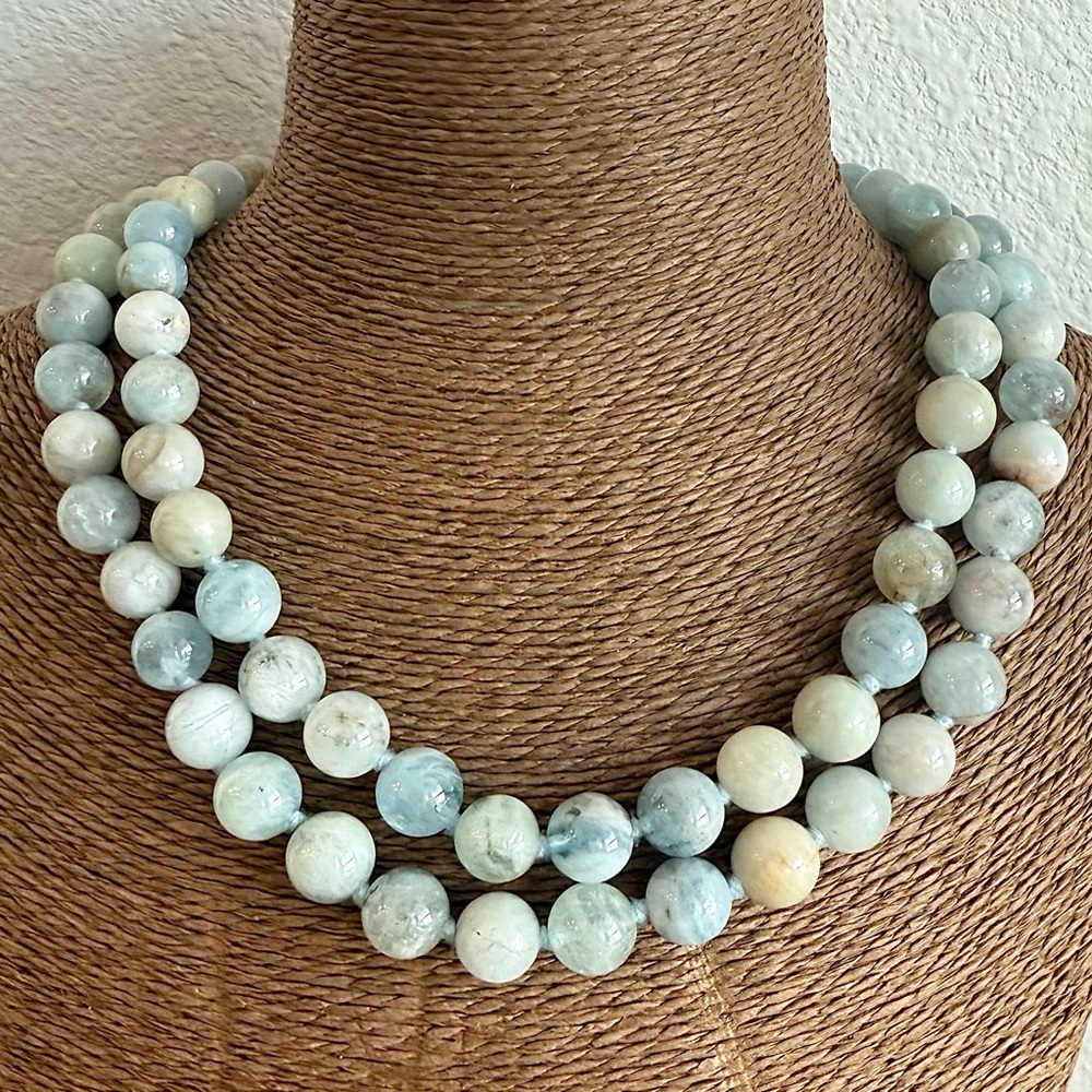 Natural Aquamarine Gemstone Beaded Necklace